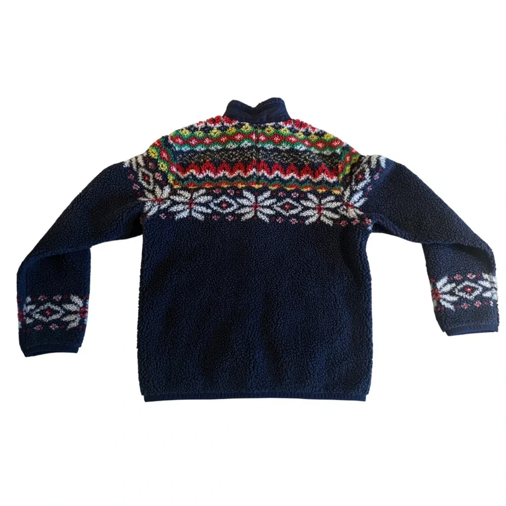 Polo Ralph Lauren Kids Navy Sherpa Fleece Fair Isle Full Zip Jacket Size M 10-12